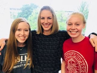 From left, Amy Meek, Christine Holyfield and Ashley Oline, student members of the National Student Speech Language Hearing Association, assisted and provided support for the conference.