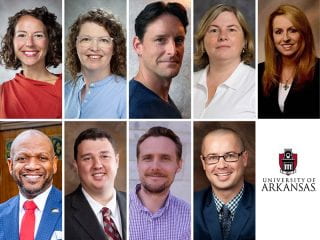 The new Teaching Academy Fellows are, top from left: Lindsey Aloia, Hope Ballentine, Stephen Caldwell, Susan Gauch and Stephanie Hubert; and bottom: Jeffrey Murdock, Chase Rainwater, Carl Smith and Adam Stoverink.